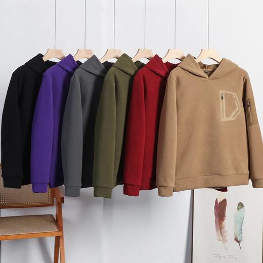 D121822秋冬双面绒防风保暖加厚加绒男士连帽套头休闲宽松卫衣。 商品图0