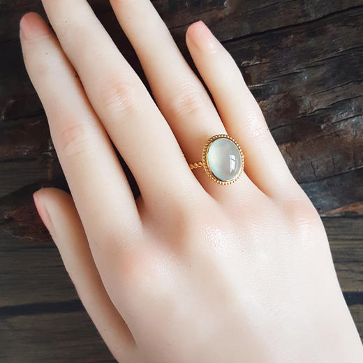 【天然正品】A货翡翠AU750黄金镶天然细腻晴水冰种蛋面翡翠戒指13.1*11.0MM(皆取最大值)17号（戒圈可改） 171225XY48 商品图5