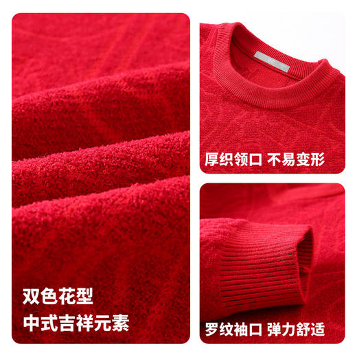 圣得西2025年冬季新款男士厚毛衫新中式提花圆领不易起球针织衫 商品图4