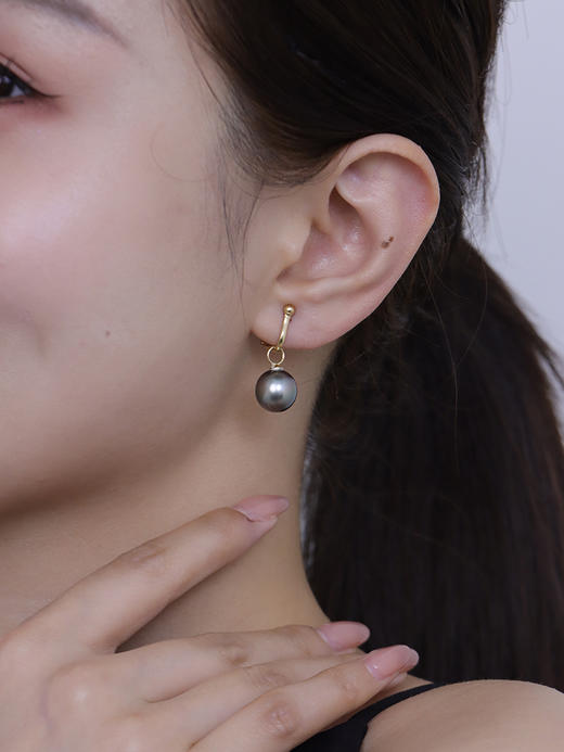 【挚友限定】(经典款/挂珠款)18K金大溪地铂金灰珍珠耳夹 商品图5
