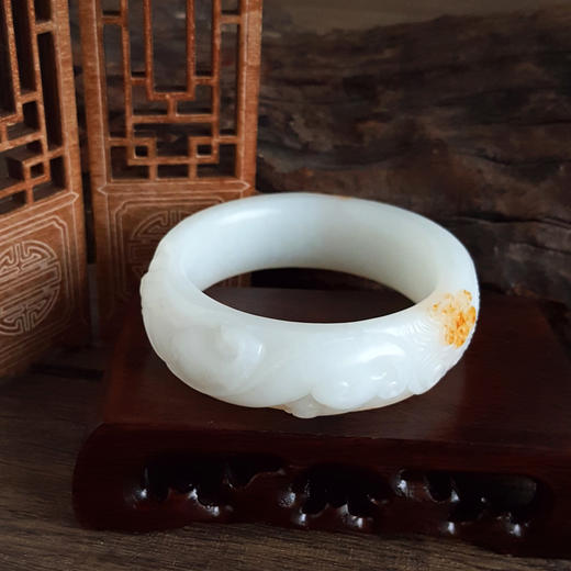 【天然正品】天然收藏级新疆料轮胎镯细腻一级白油润度佳56.5号瑞兽和田玉手镯 171225JJ34 商品图2