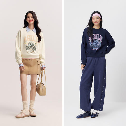 森马卫衣女春季宽松落肩图案印花套头衫潮酷时尚小众复古街头上衣 商品图4