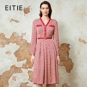 EITIE爱特爱优雅法式撞色收腰显瘦a字连衣裙2025春季新款8107843