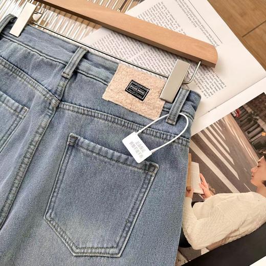 D121810冬季新款拼接羊羔毛高腰复合绒加厚直筒九分牛仔裤 商品图13