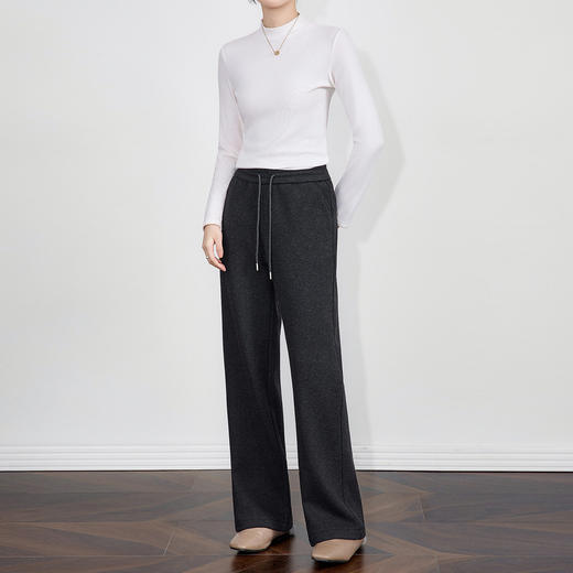 「高货wl」全新升级【铂金会员220/天猫289/差价69】(05213)洛诗琳加厚加绒糯米裤2025秋冬细条纹松紧腰显瘦直筒裤女 商品图2