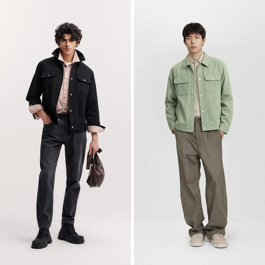 森马夹克男春季经典纯色翻领针织外套简约百搭前胸翻盖口袋上衣潮 商品图4