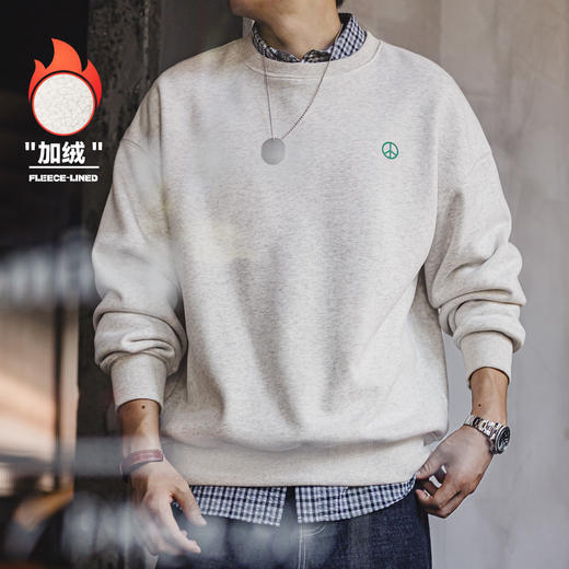 工装优选美式休闲灰色圆领加绒卫衣基础宽松落肩打底上衣男秋冬季 商品图0