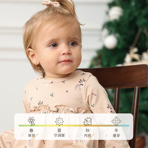 【云优选】FIXONI 丹麦婴儿小鹿圣诞印花套头包屁衣长裤连体衣包屁裙 商品图5