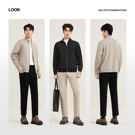【7A抗菌/加绒/含羊毛】柒牌男士开襟毛衫时尚休闲立领针织衫毛衣 商品图2