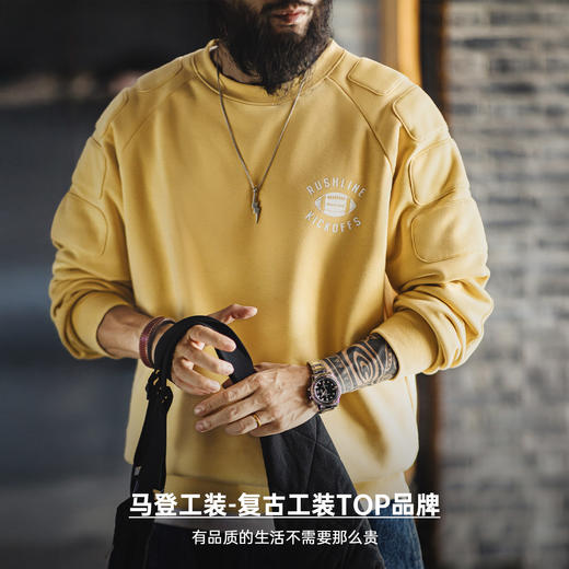 马登工装美式加绒卫衣橄榄绿色套头加厚保暖宽松圆领外穿外套男冬 商品图4