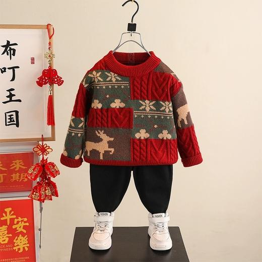 【马年！A类加厚毛衣年服】拜年服 男童毛衣冬季喜庆加厚毛衣 新年儿童圣诞衣服 宝宝红色针织衫 过年年服 商品图0