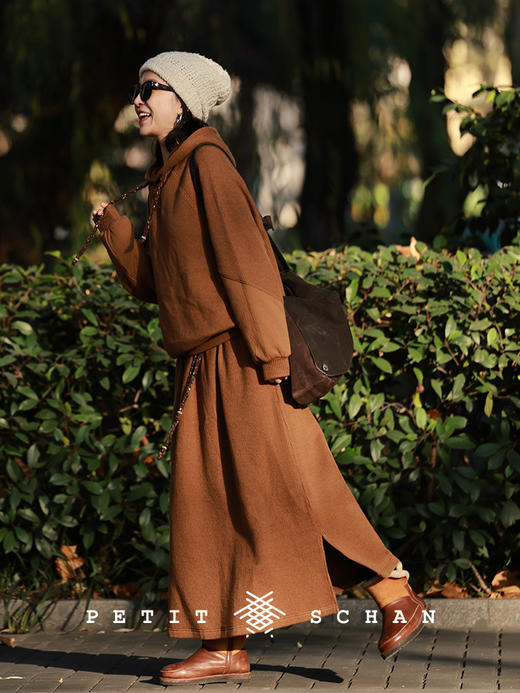 PETIT SCHAN小闪 CLO#999 Hazelnut 榛果 棉羊毛混纺松紧腰抽绳罗纹针织半裙 商品图1