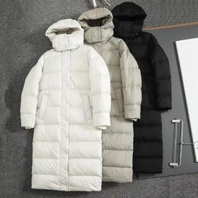 D121815九格长款连帽羽绒服轻盈保暖不厚重外套男女同款