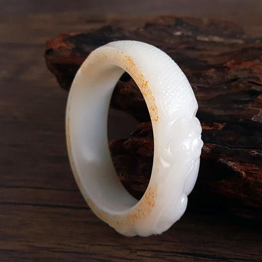 【天然正品】天然收藏级新疆料轮胎镯细腻一级白油润度佳56.5号瑞兽和田玉手镯 171225JJ34 商品图6