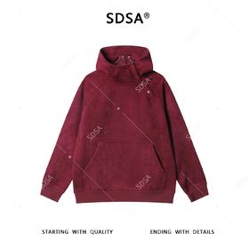 SDSA男士秋冬新款痞帅男装潮牌植绒斜按扣立领连帽卫衣百搭宽松潮