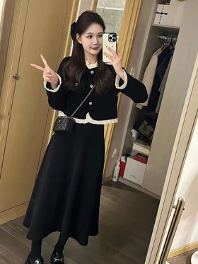 【直播专供款】ENJOY秋季凯瑟琳高定小香风拼接荷叶边两件套 155014095