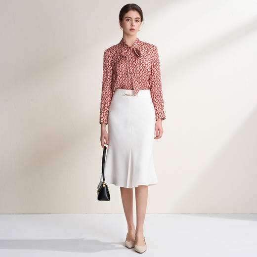 EITIE爱特爱复古飘带气质通勤直筒显瘦印花衬衫上衣2025春季新款8109806 商品图1