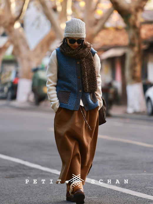 PETIT SCHAN小闪 CLO#999 Hazelnut 榛果 棉羊毛混纺松紧腰抽绳罗纹针织半裙 商品图3