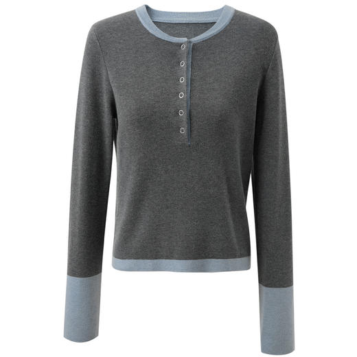 三彩2026春季新款圆领针织衫长袖简约套头衫上衣显瘦百搭M 商品图4