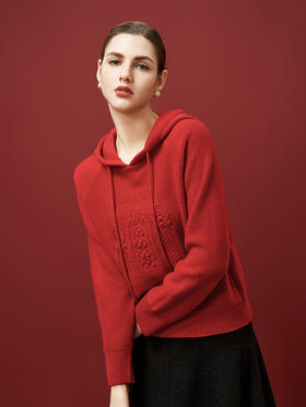 【连帽针织套衫】羊绒世家秋冬新品女士100%山羊绒休闲运动针织衫