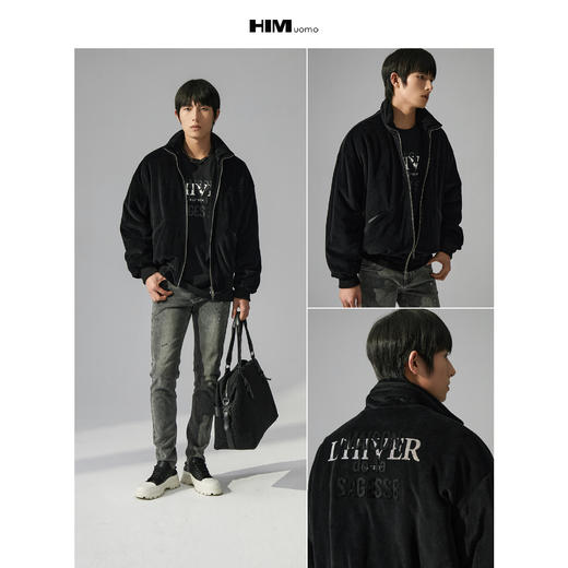 HIM漢崇 轻奢软绵天鹅绒夹克【重工艺】休闲立领夹棉外套2025冬季 商品图3