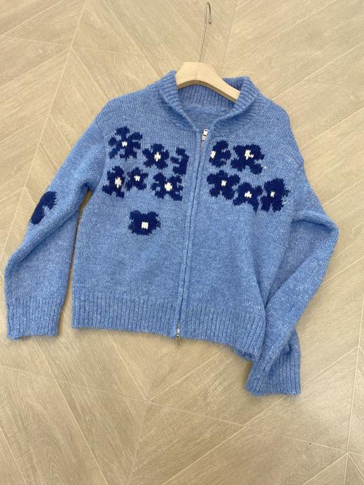 直发【M9130】cos风雾霾蓝 法式浪漫设计感钩花花朵拉链开衫毛衣外套 商品图5