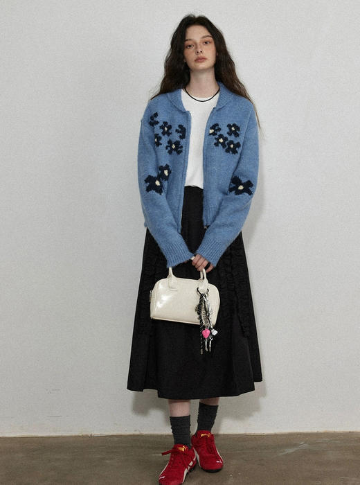 直发【M9130】cos风雾霾蓝 法式浪漫设计感钩花花朵拉链开衫毛衣外套 商品图8