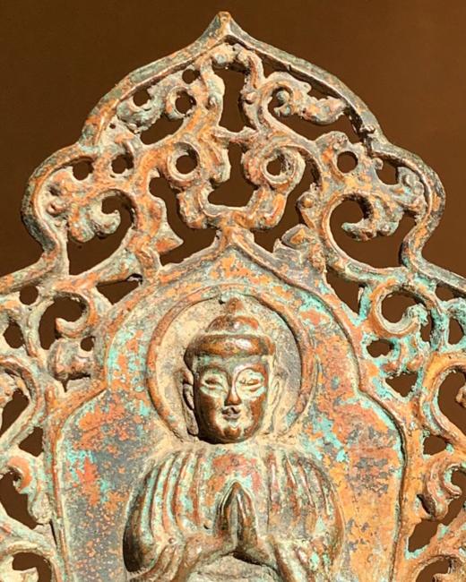 青铜镂空唐草纹背光如来佛坐像，顺丰包邮 商品图3