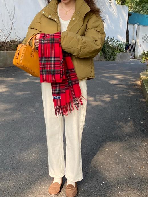 云仓【纯原RL 】 张婧仪同款围巾.中国红含羊毛的格子围巾 商品图2