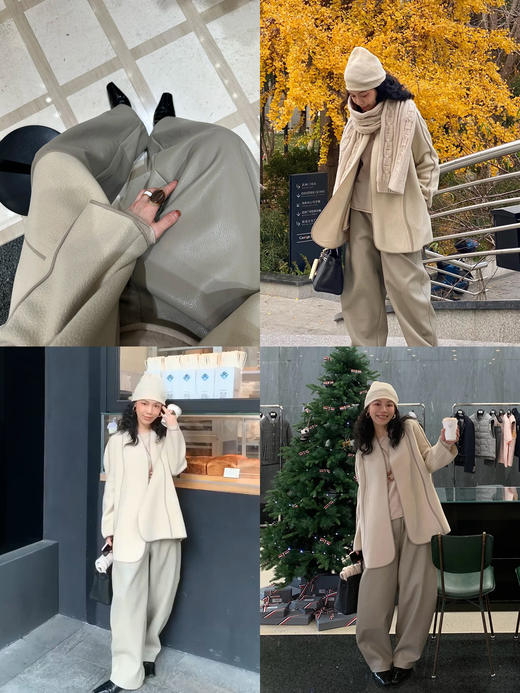 HIDEMI 可再生蛋白皮复古做旧感茧型皮裤羊腿裤松紧腰宽松长裤女 商品图9