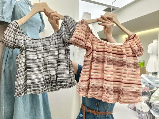 【直播专供款】ENJOY夏季条纹镂空上衣 151148563 商品图0