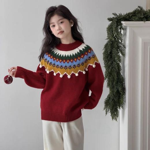 直发【喜慕2601】双旦压轴款， 费尔岛复古雪花提花红毛衣 商品图8