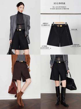 直发【JS3693219】高腰加厚醋酸羊毛A字五分西装短裤靴裤（配腰带）