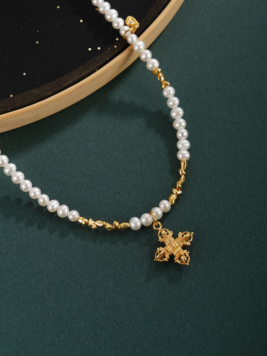 子佩集【神助之力】银S925珍珠项链【QNX0012】3mm珠金刚杵镀金2512 商品图0