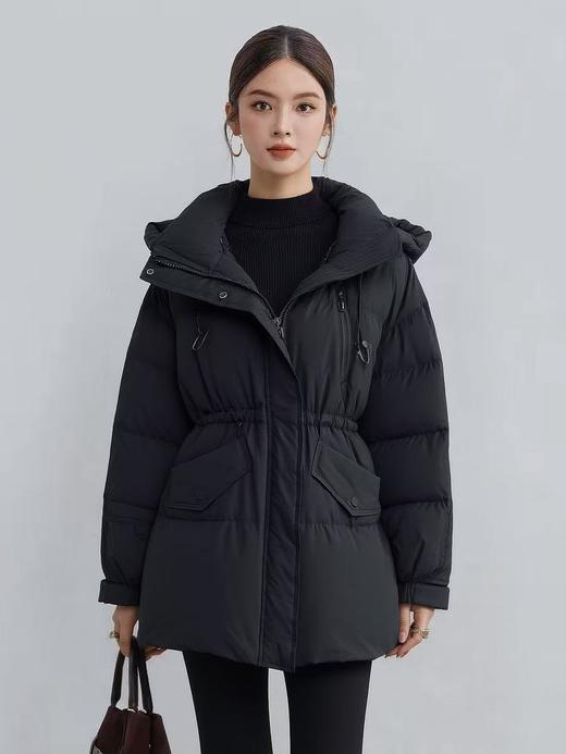 收腰款【羽绒服】6972 新国标90白鸭绒韩系中款冬季保暖收腰连帽羽绒服-喜出 商品图3