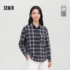 商场同款|森马长袖衬衫女春中长款oversize格纹2026新款潮流衬衣