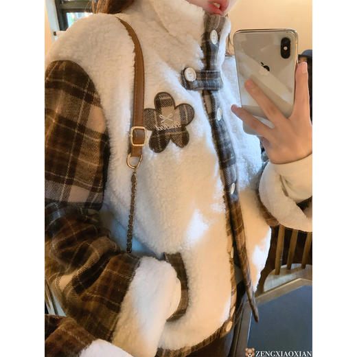 <曾小咸推荐>格子拼接立领羊羔毛外套 商品图3