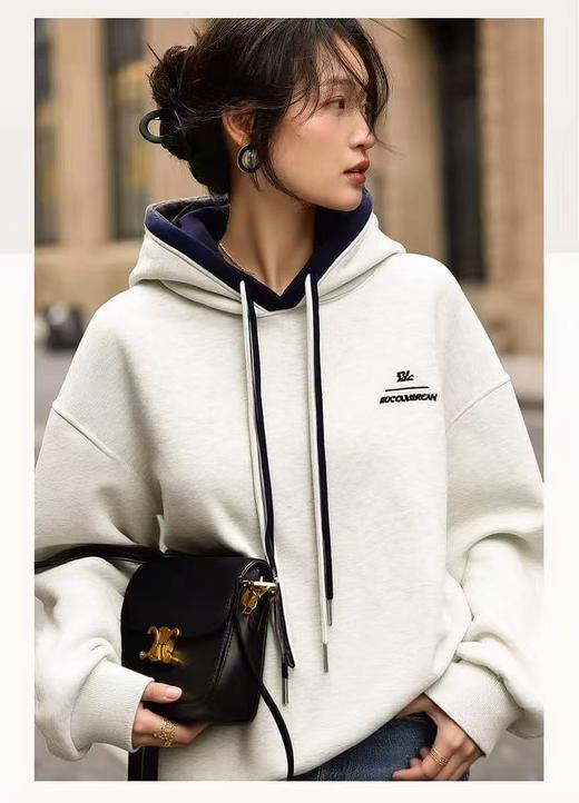 🔥🔥🔥加厚颗粒绒【重工刺绣】拼色帽～冬季精致刺绣字母连帽卫衣-喜出 商品图2