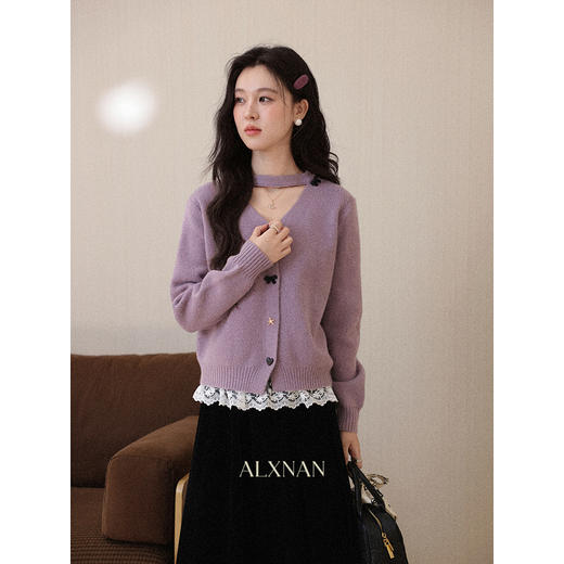鹿向南「芋柔织心」高级紫色毛衣女秋冬设计感洋气慵懒针织衫上衣 商品图2