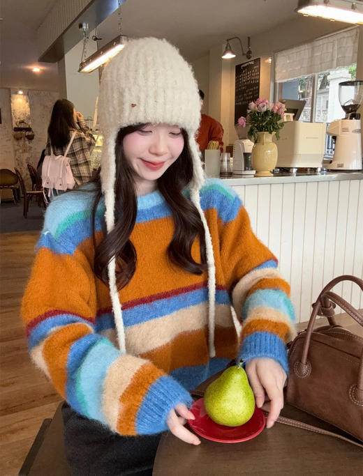 Steve Sandro快乐橘子海盐彩虹拉毛羊毛衫 商品图5