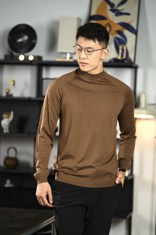 拇指白小T可机洗软柔羊毛半高领长袖T恤无我系列 商品图2