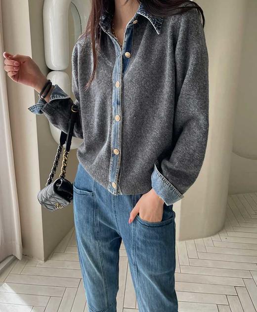 RM1124#秋冬牛仔拼接显瘦慵懒风针织毛衣 商品图0