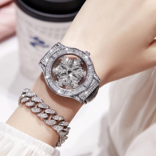 【时来运转❗️雪花女神轻奢手表】优质轴承360°转动，唯美圆盘修饰腕形，透视底盖，柔软亲肤佩戴舒适，爆款女士镂空雪花时来运转防水腕表新款QQ 商品图2