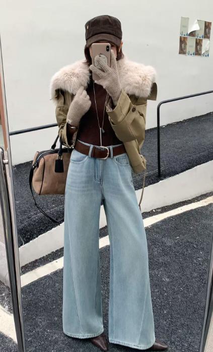 <曾小咸推荐>3色分割线加绒直筒牛仔裤（送腰带） 日常169.99/件 活动价109.99！！【预售款，预计3-15天发货】 商品图8