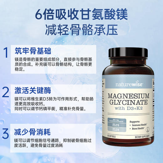 Naturewise甘氨酸镁/D3/K2胶囊|硬核组合！科学配比，BUFF叠满，助力全家骨骼健康！ 商品图3