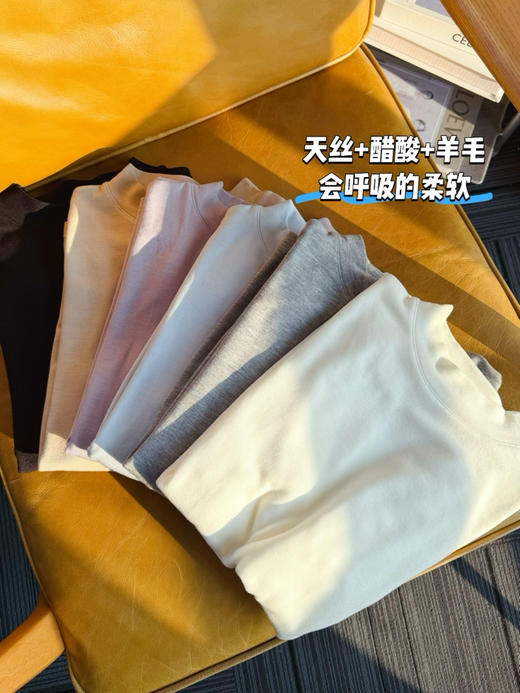 【首发3天  2件减20元！薄绒 天丝醋酸羊毛打底衫】圆领/高领 软乎乎的暖 会呼吸的保暖T恤  秋冬上衣高级感洋气百搭  女装 商品图0