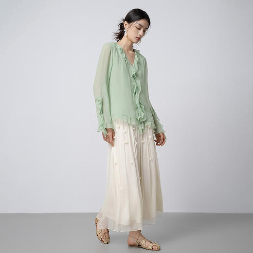 【林栖设计小店】风荷曳影|桑蚕丝衬衣荷叶边温柔仙气2026早春新款上衣女T1961310 商品图2