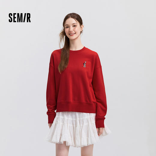 森马迪士尼合作系列卫衣女春季刺绣oversize分割打底衫潮流套头衫 商品图0