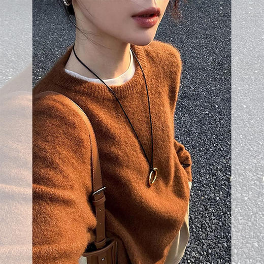 西遇美拉德棕色套头毛衣女2026年春季新款时髦软糯宽松毛针织衫SS060027 商品图2