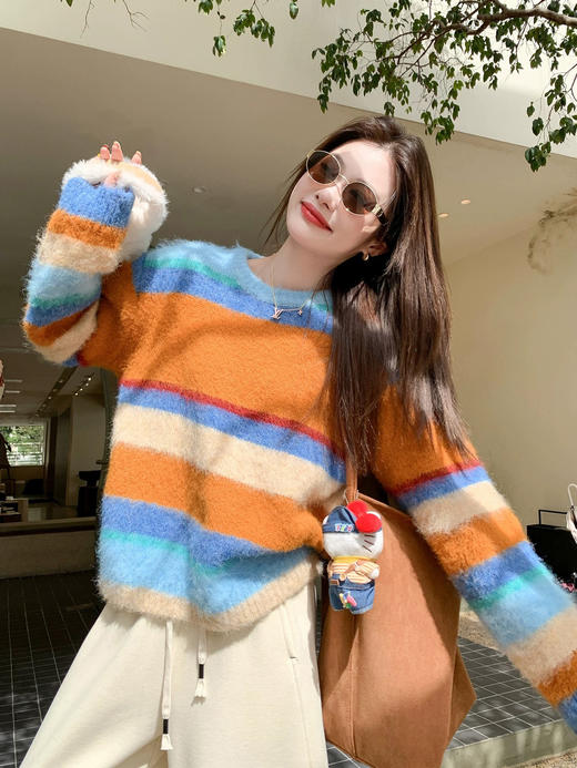 Steve Sandro快乐橘子海盐彩虹拉毛羊毛衫 商品图1